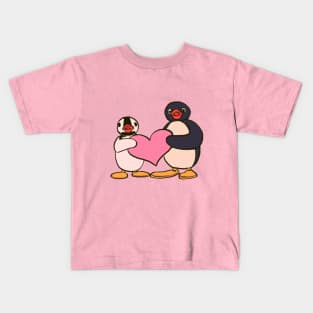 cute pingu and pinga penguin holding heart Kids T-Shirt